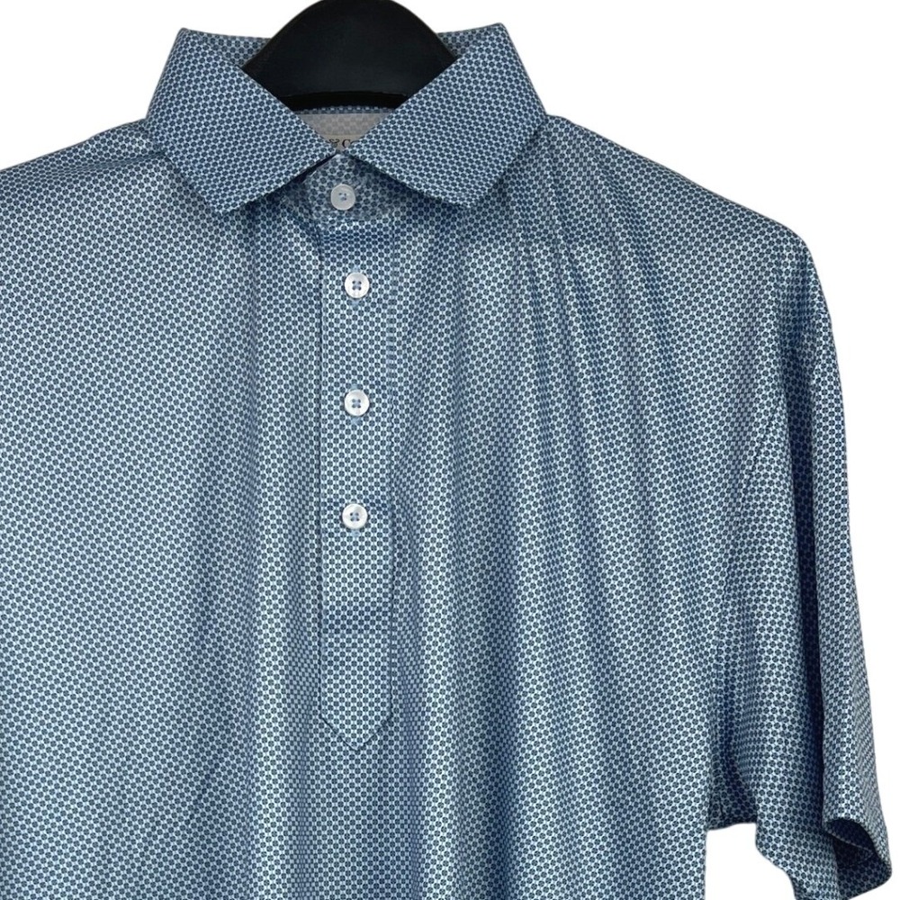 NEW Collars & Co Dress Collar Polo Mens L Performance Blue Geometric Print $82